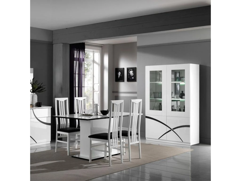 Vaisselier 4 Portes Blanc Laqué à LEDS - CROSS - L 118 X L 46 X H 181 Cm 4 Vaisselier 4 Portes Blanc Laqué à LEDS - CROSS - L 118 X L 46 X H 181 Cm – Image 2