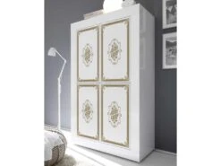 Vaisselier 4 Portes Blanc/Or - DILARA - L 102 X L 43 X H 162 Cm