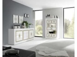 Vaisselier 4 Portes Blanc/Or - DILARA - L 102 X L 43 X H 162 Cm -Electroménager Soldes meuble de cuisine 19735611