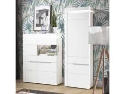 Vaisselier 4 Portes Blanc Brillant à LED - KIELE - L 100 X L 39 X H 134.5 Cm