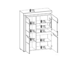 Vaisselier 4 Portes Blanc Brillant à LED - KIELE - L 100 X L 39 X H 134.5 Cm -Electroménager Soldes meuble de cuisine 19735655