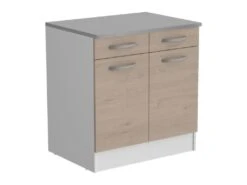 OSLO Meuble Bas 2 Portes 2 Tiroirs + Plan - Décor Chene Jackson - L 80 X P 60 X H 86 Cm