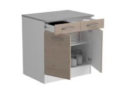 OSLO Meuble Bas 2 Portes 2 Tiroirs + Plan - Décor Chene Jackson - L 80 X P 60 X H 86 Cm -Electroménager Soldes meuble de cuisine 19949443