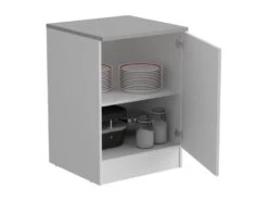 OSLO Meuble Bas 1 Porte + Tablette + Plan - Décor Blanc Mat - L 60 X P 60 X H 86 Cm -Electroménager Soldes meuble de cuisine 19949491
