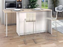 Ilot Central De Cuisine Avec 2 Portes, 1 Tiroir Et 2 Niches - Blanc - TUNORI -Electroménager Soldes meuble de cuisine 20112589 1