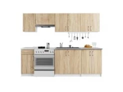 NOLA | Cuisine Complète Linéaire + Modulaire 240cm 7 Pcs | Plan De Travail INCLUS | Ensemble Meubles Cuisine