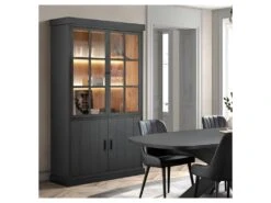 Argentier 4 Portes à Led Bois Noir - UNYS