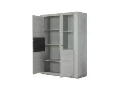 Vaisselier 2 Portes Chêne Gris Clair - JEANNETTE -Electroménager Soldes meuble de cuisine 21952531