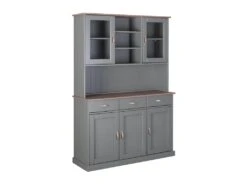 MELINA - Buffet Vaisselier 5 Portes 3 Tiroirs Coloris Gris