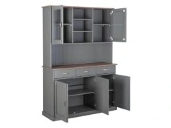 MELINA - Buffet Vaisselier 5 Portes 3 Tiroirs Coloris Gris -Electroménager Soldes meuble de cuisine 22165093
