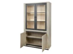 Vaisselier 4 Portes Chêne Délavé LEDS - SIMON -Electroménager Soldes meuble de cuisine 22267319