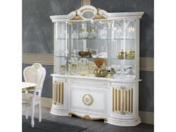 Vitrine 8 Portes Battantes Blanc/Or à Led - ADELE - L 173 X L 50 X H 213 Cm