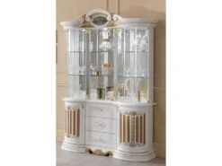 Vitrine 5 Portes Battantes 3 Tiroirs Blanc/Or à Led - ADELE - L 139 X L 50 X H 213 Cm -Electroménager Soldes meuble de cuisine 22365699