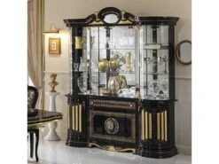 Vitrine 8 Portes Battantes Noir/Or à Led - ADELE - L 173 X L 50 X H 213 Cm