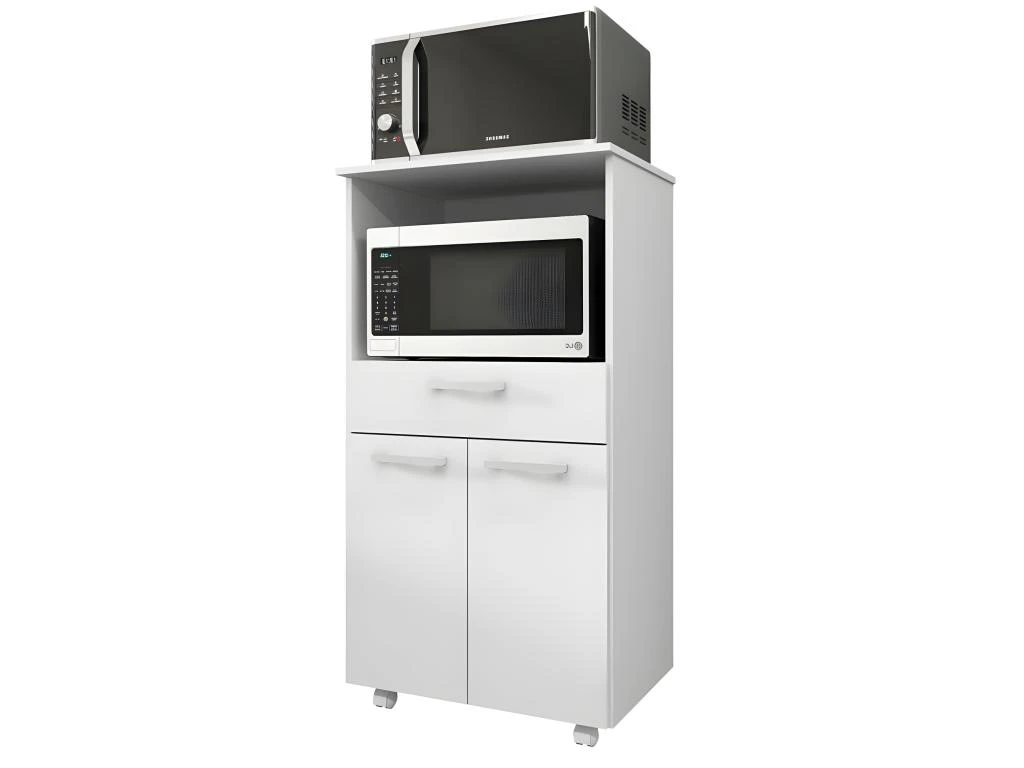 Meuble Micro Onde Blanc 2 Portes 1 Tiroir 1 Niche Roulettes 3 Meuble Micro Onde Blanc 2 Portes 1 Tiroir 1 Niche Roulettes