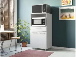 Meuble Micro Onde Blanc 2 Portes 1 Tiroir 1 Niche Roulettes 7 Meuble Micro Onde Blanc 2 Portes 1 Tiroir 1 Niche Roulettes -Electroménager Soldes meuble de cuisine 22802331