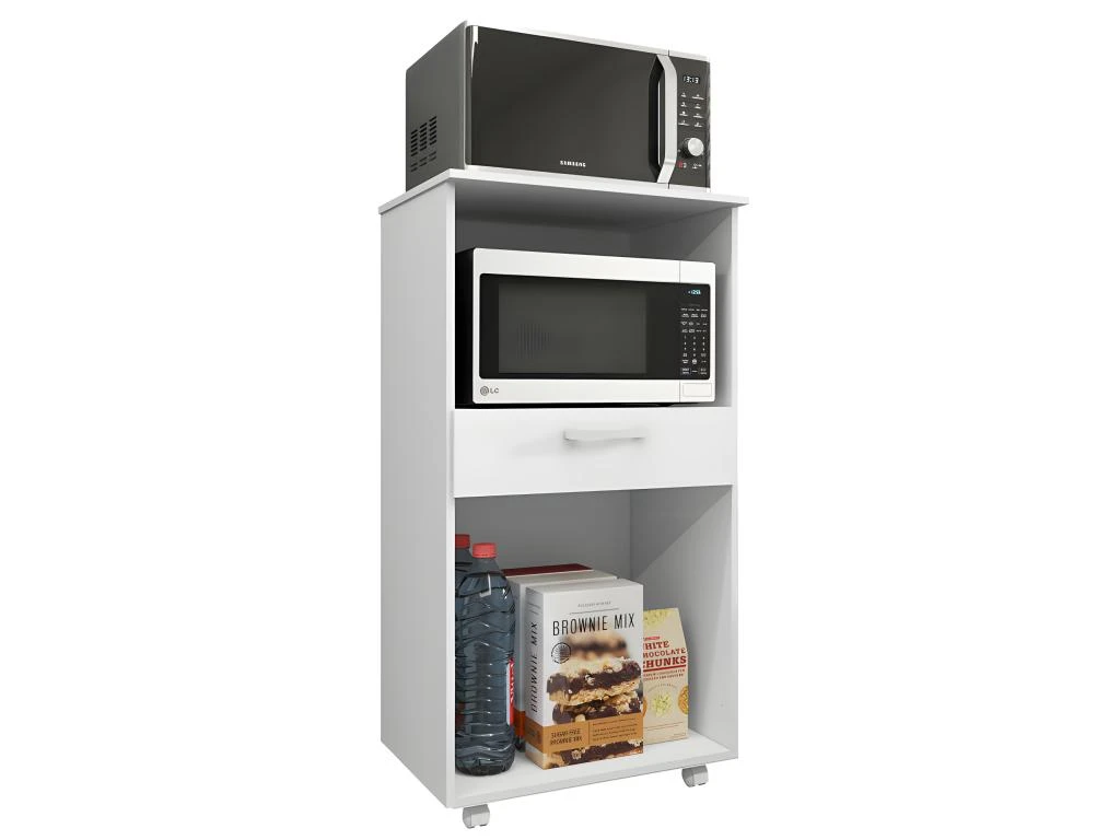 Meuble Micro Onde Blanc 2 Portes 1 Tiroir 1 Niche Roulettes 5 Meuble Micro Onde Blanc 2 Portes 1 Tiroir 1 Niche Roulettes – Image 3