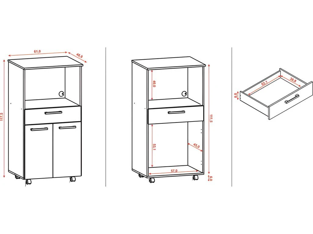 Meuble Micro Onde Blanc 2 Portes 1 Tiroir 1 Niche Roulettes 6 Meuble Micro Onde Blanc 2 Portes 1 Tiroir 1 Niche Roulettes – Image 4