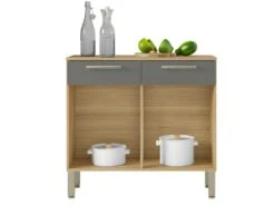 Buffet Bas Meuble Cuisine 2 Portes 2 Tiroirs Chêne Et Gris -Electroménager Soldes meuble de cuisine 22802341