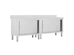 Lot De Deux Tables Avec Portes Coulissantes 240 Cm Cuisine Professionnel Acier Inoxydable 02_0000010