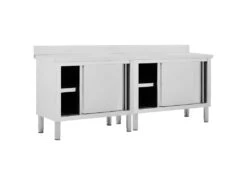 Lot De 2 Tables Avec Portes Coulissantes 200 X 50 X (95-97) Cm Acier Inoxydable 02_0000009 -Electroménager Soldes meuble de cuisine 22939287
