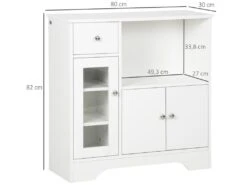 Buffet De Cuisine Meuble De Rangement Moderne Avec Porte En Verre, Tiroir, Grande Niche Et étagères Réglables, 80 X 30 X 82 Cm, Blanc -Electroménager Soldes meuble de cuisine 22963399