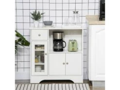 Buffet De Cuisine Meuble De Rangement Moderne Avec Porte En Verre, Tiroir, Grande Niche Et étagères Réglables, 80 X 30 X 82 Cm, Blanc -Electroménager Soldes meuble de cuisine 22963401