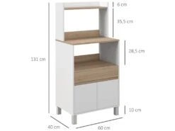 Meuble De Rangement Desserte De Cuisine Pour Micro-ondes Avec Placard Tiroir étagère Supérieur 60 X 40 X 131 Cm Naturel Et Blanc -Electroménager Soldes meuble de cuisine 22990089