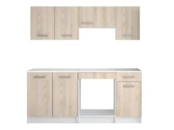 Cuisine Complète - 180 Cm - 6 éléments De Rangements - Naturel & Blanc - TRATTORIA -Electroménager Soldes meuble de cuisine 441663