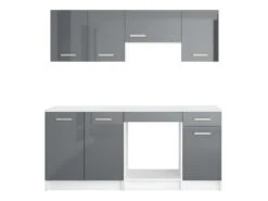 Cuisine Complète TRATTORIA - 180 Cm - 6 éléments De Rangements - Gris & Blanc -Electroménager Soldes meuble de cuisine 476473