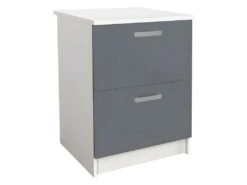 Caissons De Cuisine - 1 Meuble Bas & 1 Meuble Haut - 2 Tiroirs & 1 Porte - Grisl & Blanc - TRATTORIA -Electroménager Soldes meuble de cuisine 499881