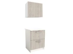 Caissons De Cuisine - 1 Meuble Bas & 1 Meuble Haut - 2 Tiroirs & 1 Porte - Naturel & Blanc - TRATTORIA