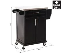 Chariot De Service Desserte De Cuisine à Roulettes îlot De Cuisine - Placard 2 Portes, étagères, Range Couverts Et Condiments Latéral - Plateau Acier Inox. Bois Noir 9 Chariot De Service Desserte De Cuisine à Roulettes îlot De Cuisine - Placard 2 Portes, étagères, Range Couverts Et Condiments Latéral - Plateau Acier Inox. Bois Noir -Electroménager Soldes meuble de cuisine 8946743