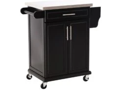 Chariot De Service Desserte De Cuisine à Roulettes îlot De Cuisine - Placard 2 Portes, étagères, Range Couverts Et Condiments Latéral - Plateau Acier Inox. Bois Noir 10 Chariot De Service Desserte De Cuisine à Roulettes îlot De Cuisine - Placard 2 Portes, étagères, Range Couverts Et Condiments Latéral - Plateau Acier Inox. Bois Noir -Electroménager Soldes meuble de cuisine 8946745