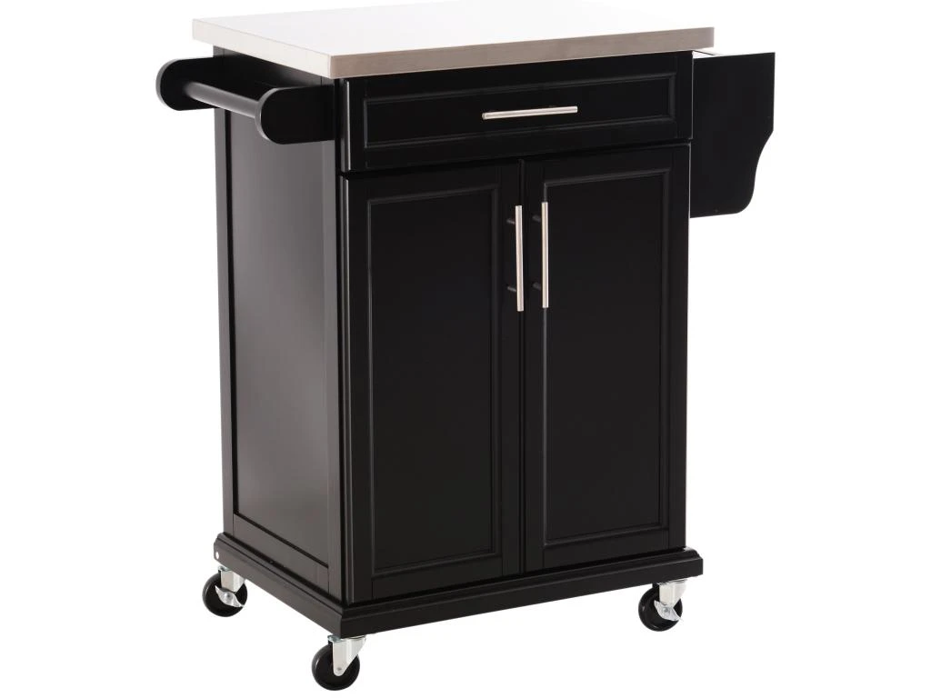 Chariot De Service Desserte De Cuisine à Roulettes îlot De Cuisine - Placard 2 Portes, étagères, Range Couverts Et Condiments Latéral - Plateau Acier Inox. Bois Noir 6 Chariot De Service Desserte De Cuisine à Roulettes îlot De Cuisine - Placard 2 Portes, étagères, Range Couverts Et Condiments Latéral - Plateau Acier Inox. Bois Noir – Image 4