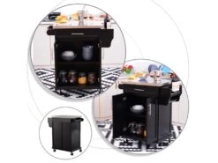 Chariot De Service Desserte De Cuisine à Roulettes îlot De Cuisine - Placard 2 Portes, étagères, Range Couverts Et Condiments Latéral - Plateau Acier Inox. Bois Noir 11 Chariot De Service Desserte De Cuisine à Roulettes îlot De Cuisine - Placard 2 Portes, étagères, Range Couverts Et Condiments Latéral - Plateau Acier Inox. Bois Noir -Electroménager Soldes meuble de cuisine 8946747