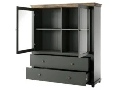 Vaisselier Avec LED Intégrées Collection ASSIA. Coloris Vert Et Chêne. 2 Portes Et 2 Tiroirs -Electroménager Soldes meuble de cuisine 8951827