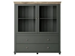 Vaisselier Avec LED Intégrées Collection ASSIA. Coloris Vert Et Chêne. 2 Portes Et 2 Tiroirs -Electroménager Soldes meuble de cuisine 8951829