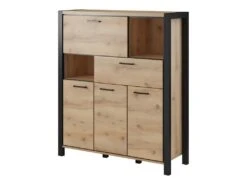 Vaisselier 4 Portes Et 1 Tiroir Collection BOWIE. Couleur Chêne Et Noir. LED Incluses