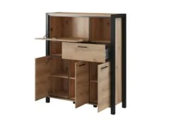 Vaisselier 4 Portes Et 1 Tiroir Collection BOWIE. Couleur Chêne Et Noir. LED Incluses -Electroménager Soldes meuble de cuisine 8951973