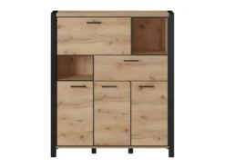 Vaisselier 4 Portes Et 1 Tiroir Collection BOWIE. Couleur Chêne Et Noir. LED Incluses -Electroménager Soldes meuble de cuisine 8951975