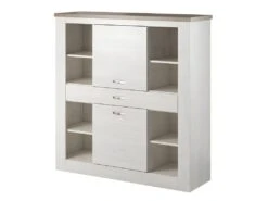 Vaisselier XL Collection JUDY. Coloris Blanc Effet Bois Et Chêne.