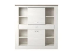 Vaisselier XL Collection JUDY. Coloris Blanc Effet Bois Et Chêne. -Electroménager Soldes meuble de cuisine 8952093