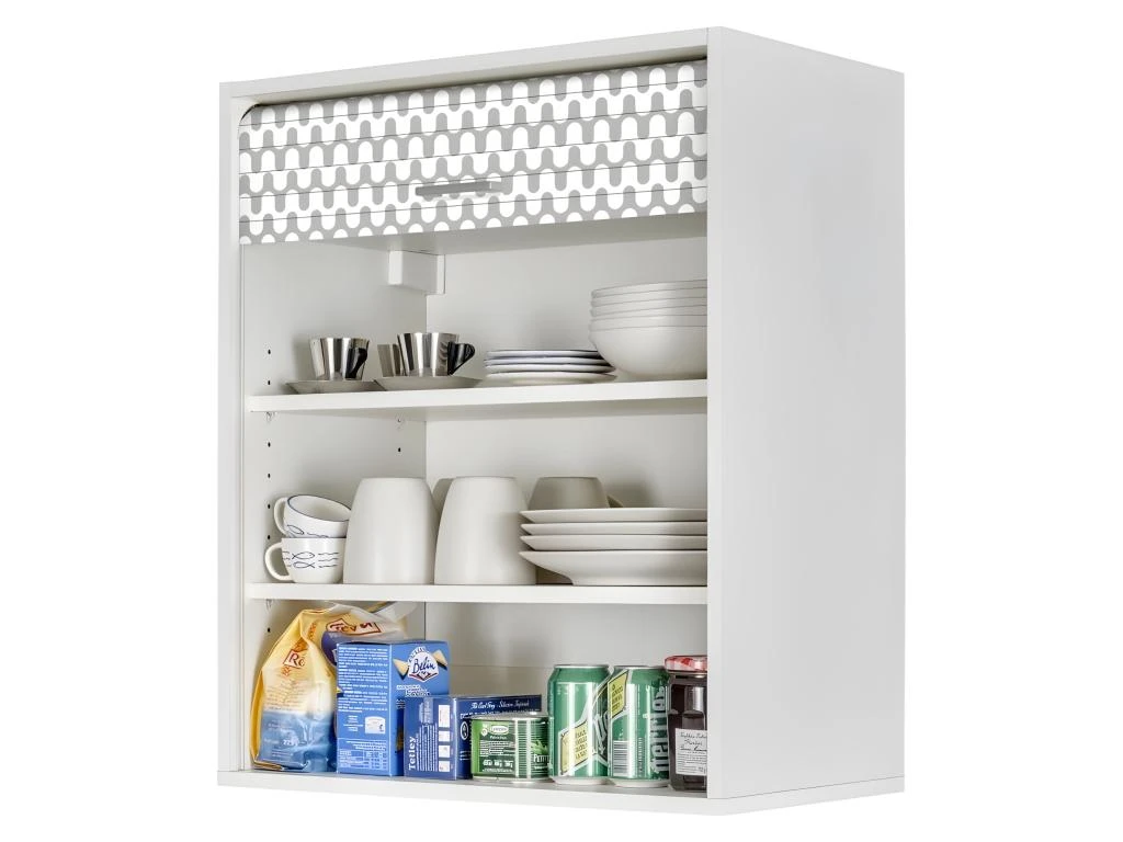 Meuble Cuisine Blanc 60x72 Face Imprimée - Coloris Rideau: Vagues Grises 810 4 Meuble Cuisine Blanc 60x72 Face Imprimée - Coloris Rideau: Vagues Grises 810 – Image 2