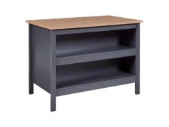 KENNY - Ilot De Cuisine Anthracite Et Plateau Effet Bois -Electroménager Soldes meuble de cuisine 9182715