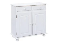 LAURIE - Meuble 2 Portes 2 Tiroirs Bois Massif Vernis Blanc