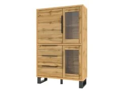 Vaisselier Coloris Chêne Collection MILO. Finition Noires. Meuble Idéal Pour Votre Salle à Manger.