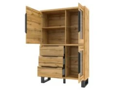 Vaisselier Coloris Chêne Collection MILO. Finition Noires. Meuble Idéal Pour Votre Salle à Manger. -Electroménager Soldes meuble de cuisine 9543731