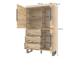 Vaisselier Coloris Chêne Collection MILO. Finition Noires. Meuble Idéal Pour Votre Salle à Manger. -Electroménager Soldes meuble de cuisine 9543733