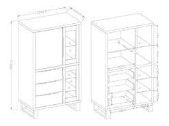Vaisselier Coloris Chêne Foncé Collection MILO. Pieds En Métal Noir. -Electroménager Soldes meuble de cuisine 9543897